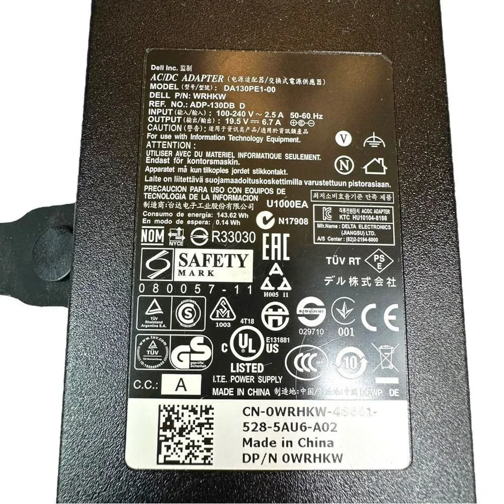 OEM Dell 130W 19.5V 6.7A PA-4E AC Power Adapter DA130PE1-00